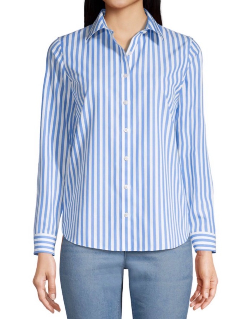 Lands' End - Women’s (Sz 16) Blue & White Stripe Long Sleeve Supima Cotton Shirt